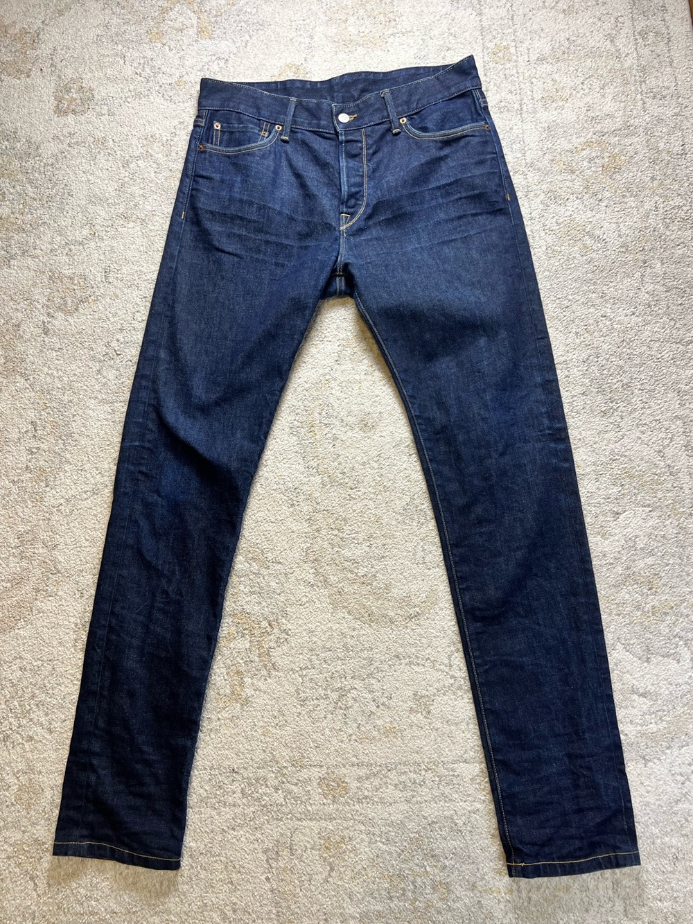 Buck Mason Maverick Slim Jeans Men’s 34x34 Dark Indigo 14oz Denim Made USA